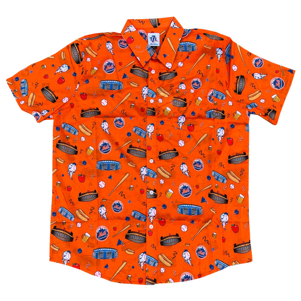 Mets Party Time Button Up Shirt (ORANGE)