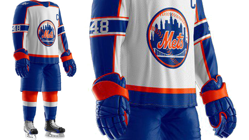 QMJ13 New York Mets Hockey Jersey w/Patches Sz L Special Edition