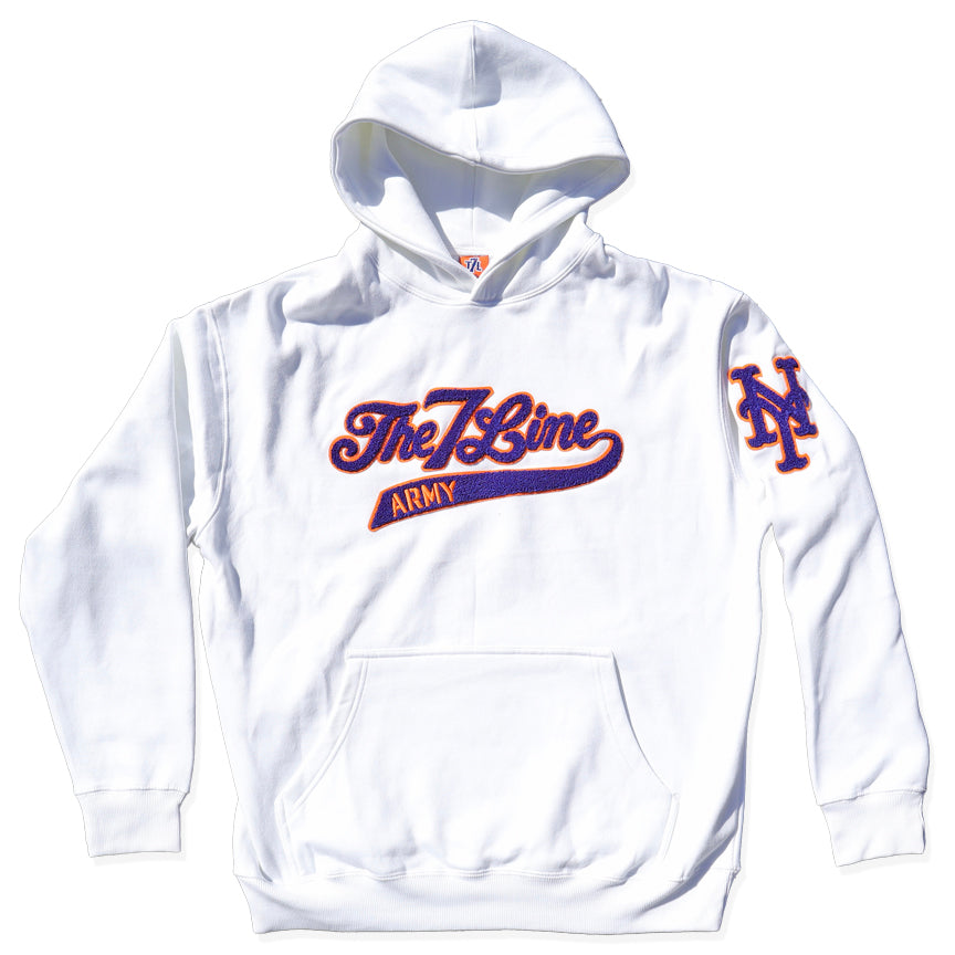 The 7 Line Army x Mets Chenille | Oversized Boxy Hooded sweatshirt (White)