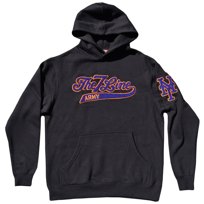 The 7 Line Army x Mets Chenille | Oversized Boxy Hooded sweatshirt (Black)